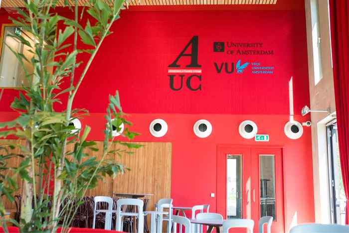 Interior of the Common Room with logos